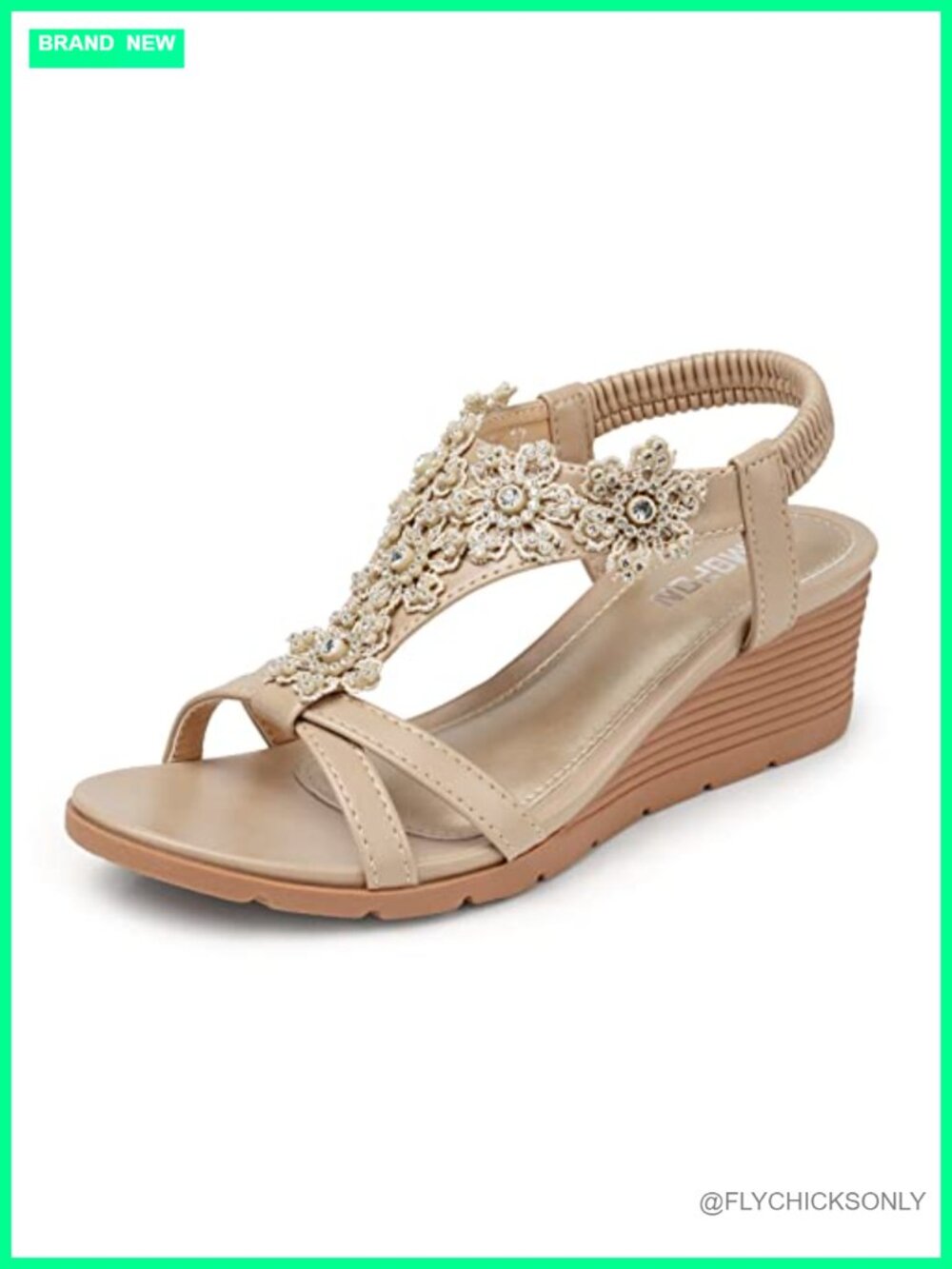 Women's Low Wedge Rhinestone Floral Platform Sandals PU Leather Comfort